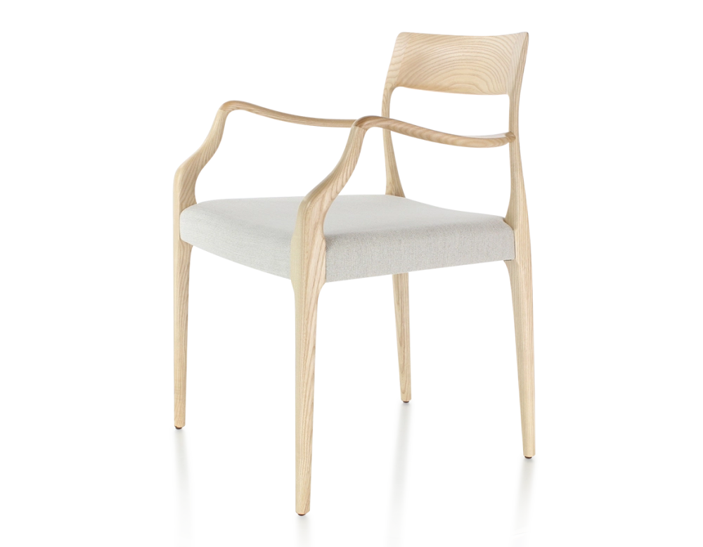 Chaise scandinave avec accoudoirs bois teinte naturelle assise tissu beige naturel