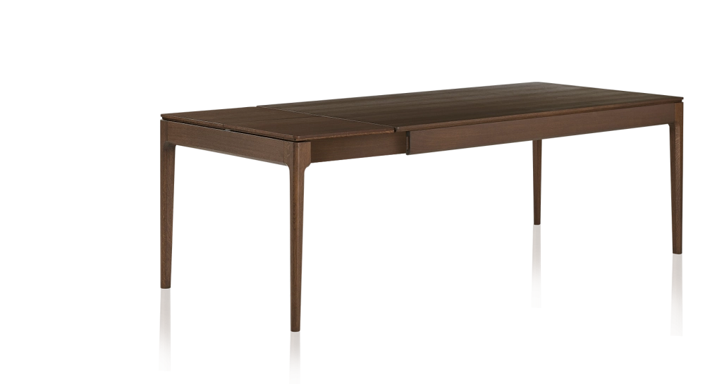 Mesa extensible de roble de 8 a 12 comensales con tablero y extensiones de madera en tono marrón oscuro 180x100 cm