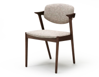 Scandinavian chair dark brown stained wood with fusion fabric seat.