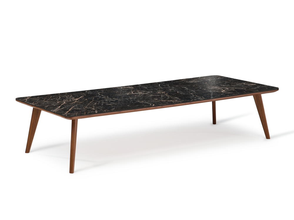 F7 rectangular coffee table in walnut and ceramic Natural stained wood and black marble effect ceramic M2 120x80x30 cm