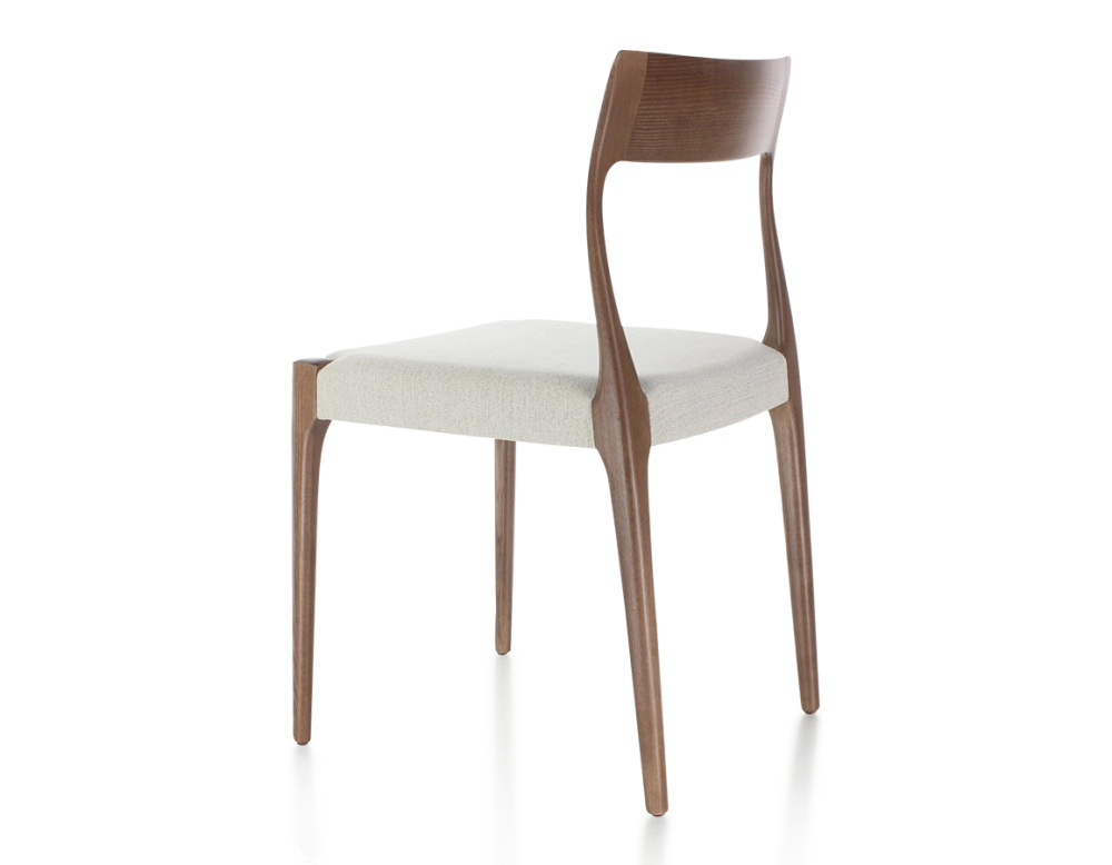 Chaise scandinave bois teinte marron foncé assise tissu beige naturel