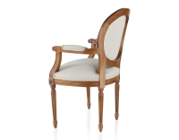 Silla antigua estilo Luis XVI con reposabrazos madera con tinte envejecido y tejido beige natural