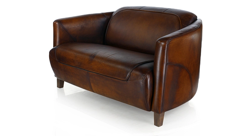 Canapé club cuir 2 places marron soutenu