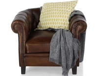 Fauteuil chesterfield cuir marron soutenu accoudoirs cloutés