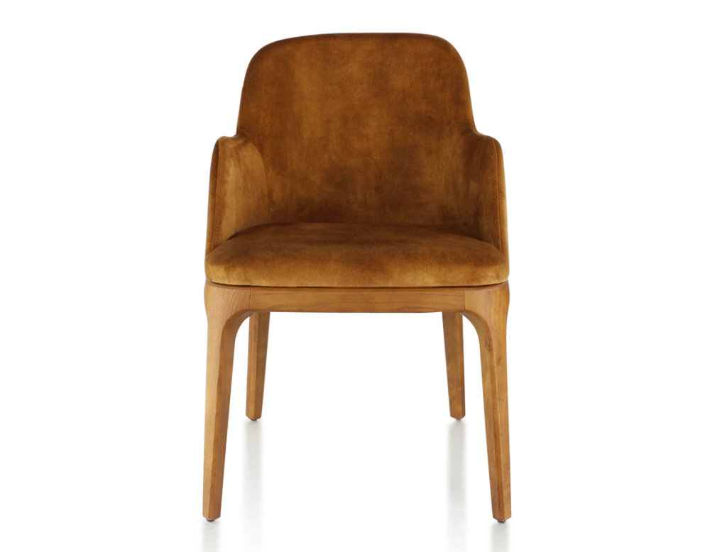 Designer chair with armrests Cherry-stained wood and bronze velvet fabric