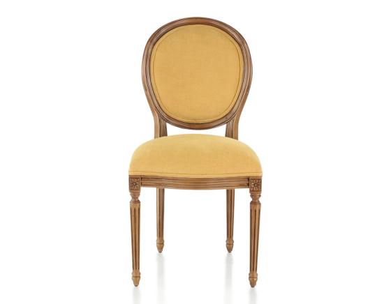 Chaise ancienne style Louis XVI bois teinte ancienne et tissu jaune
