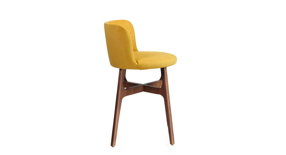 Tabouret de bar h60 cm bois teinte noyer assise tissu jaune