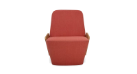 Designer armchair without armrests oak natural finish with pink fabric seat