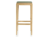 Taburete de bar de diseño H80 cm madera tinte natural asiento piel verde salvia