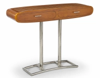 Console art déco double tiroirs métal et bois teinte merisier