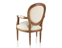 Fauteuil ancien style Louis XVI bois teinte ancienne et tissu chevron beige