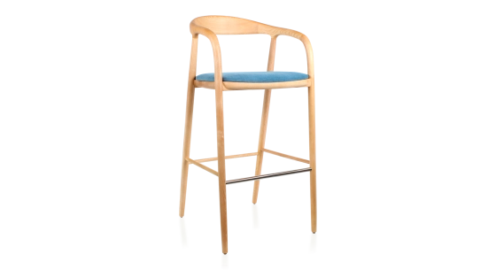 Tabouret de bar h80 cm teinte naturelle assise tissu bleu jean bois teinte naturelle et tissu bleu jean