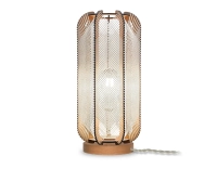 Lamp on wooden base and cross woven cotton thread
