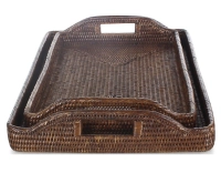 Plateau de service rectangulaire en rotin brun petit modèle
