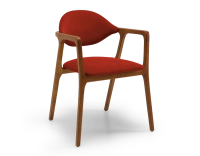 Chaise design avec accoudoirs bois teinte merisier et tissu orange brulé