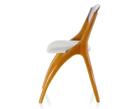 Scandinavian chair cherry-stained wood and beige fabric