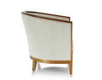 Fauteuil ancien accoudoirs moulurés bois teinte ancienne et tissu beige naturel