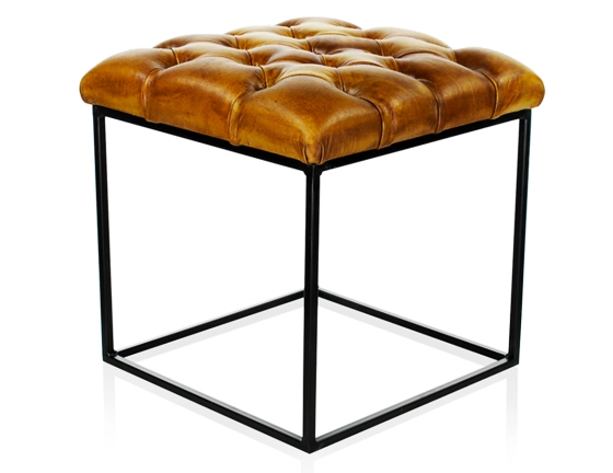 Pouf Chesterfield cuir cognac