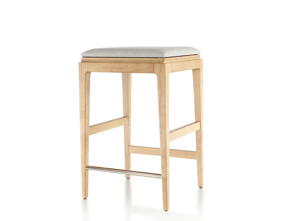 Tabouret de bar design H60 cm bois teinte naturelle assise tissu beige naturel