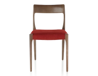Chaise scandinave bois teinte marron foncé assise tissu bordeaux
