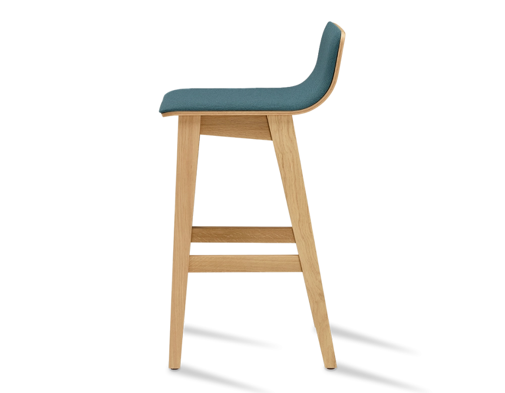 Tabouret de bar en chêne H60 cm bois teinte naturelle assise tissu bleu océan