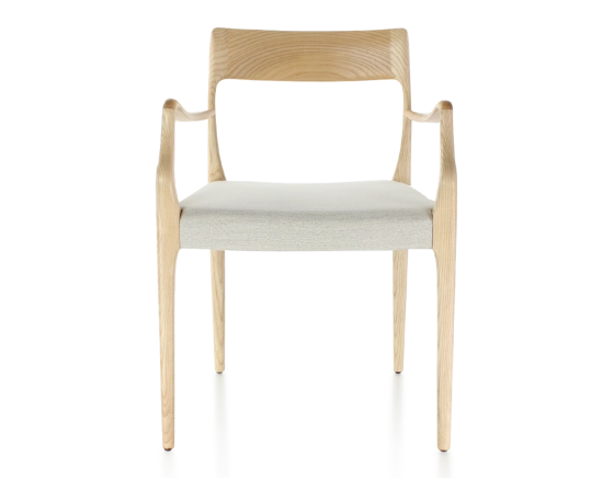 Chaise scandinave avec accoudoirs bois teinte naturelle assise tissu beige naturel