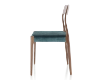 Silla escandinava madera tintada marrón oscuro asiento tejido terciopelo azul petróleo