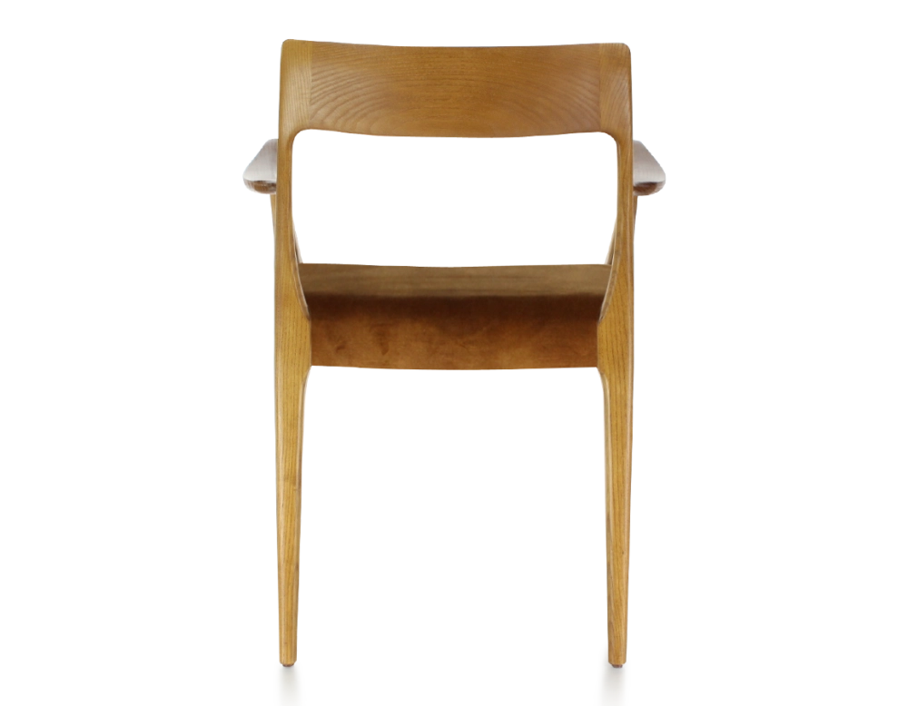 Chaise scandinave avec accoudoirs bois teinte merisier assise tissu velours bronze