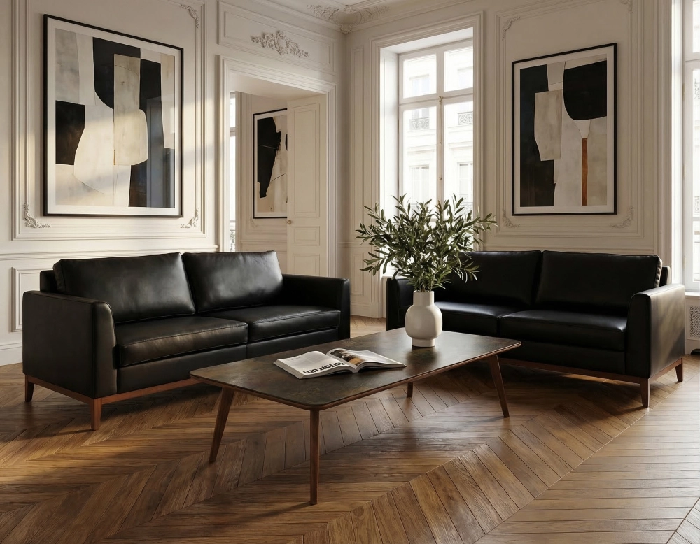 F7 rectangular coffee table in walnut and ceramic natural tint wood and brown marble effect ceramic 160x80x40 cm
