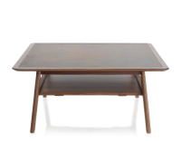 Table basse carré en noyer et céramique bois teinte naturelle plateau céramique brun oxydé 100x100 cm