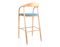 Tabouret de bar h80 cm teinte naturelle assise tissu bleu jean bois teinte naturelle et tissu bleu jean