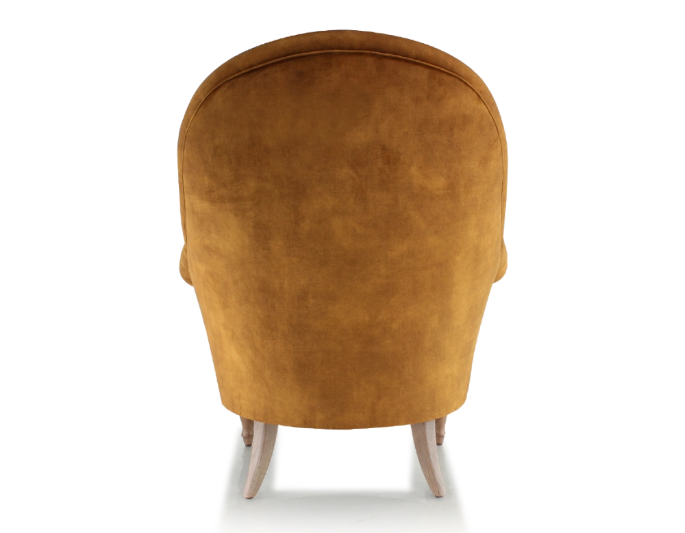 Toad armchair with armrests walnut-stained wooden legs and high-backed bronze velvet fabric