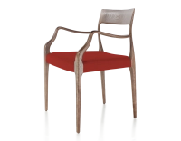 Chaise scandinave avec accoudoirs bois teinte marron foncé assise tissu bordeaux