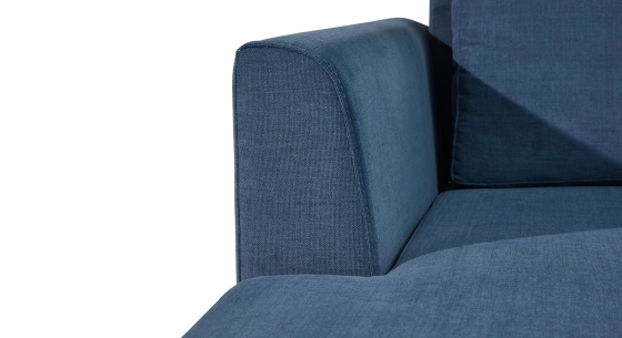 Canapé d'angle méridienne gauche 5 places tissu bleu jean (MG - 3D)