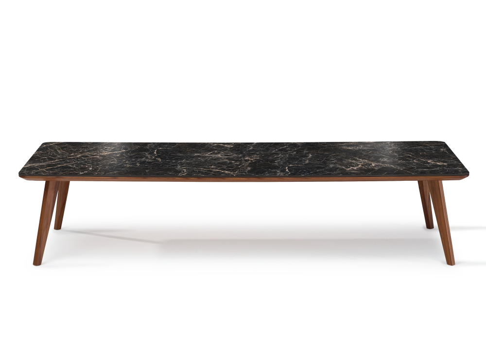 F7 rectangular coffee table in walnut and ceramic Natural stained wood and black marble effect ceramic M2 140x60x30 cm