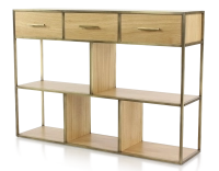 Console design natural stained ash and brass patina metal