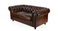 2 seater Chesterfield leather sofa dark brown studded armrests