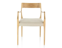 Chaise scandinave avec accoudoirs bois teinte naturelle assise tissu camel