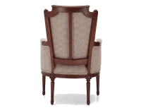 Louis XVI style bergère armchair bois teinte ancienne et tissu chiné beige, gris et orange