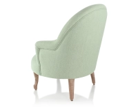 Fauteuil crapaud avec accoudoirs pieds bois teinte noyer et tissu vert sauge