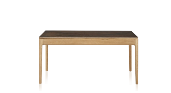 Table salle à manger en chêne et céramique 8 personnes avec bois teinte naturelle et plateau céramique brun oxydé 210x100 cm
