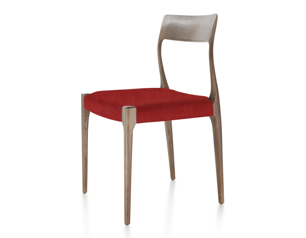 Chaise scandinave bois teinte marron foncé assise tissu bordeaux