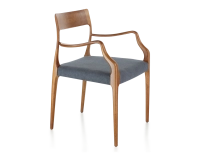 Scandinavian armchair with armrests cherry-stained wood, grey fabric seat
