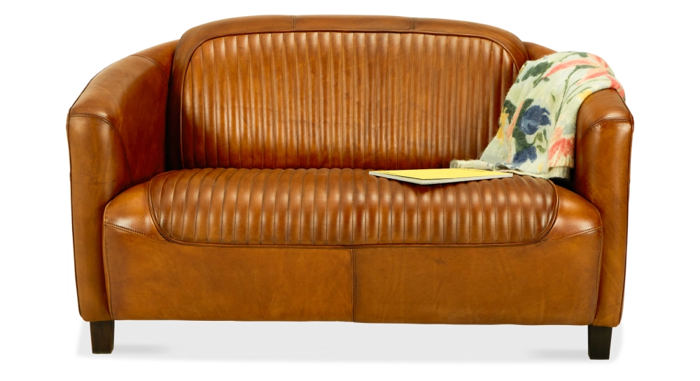 2 seater leather club sofa cognac