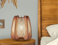 Lampe sur socle en bois et fil de coton tressage croisé