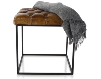 Pouf Chesterfield cuir marron clair