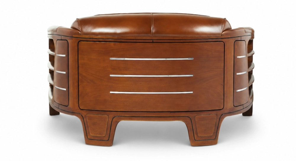 Sofá club de madera y piel de 2 plazas marron vintage