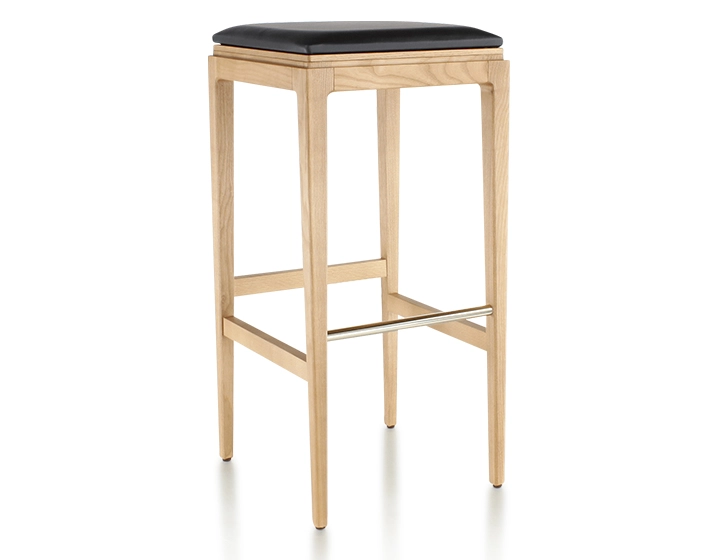 Tabouret de bar design H80 cm bois teinte naturelle assise cuir ébène