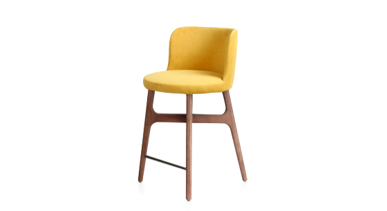 Tabouret de bar h60 cm bois teinte noyer assise tissu jaune