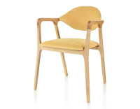 Chaise design avec accoudoirs bois teinte naturelle et tissu jaune